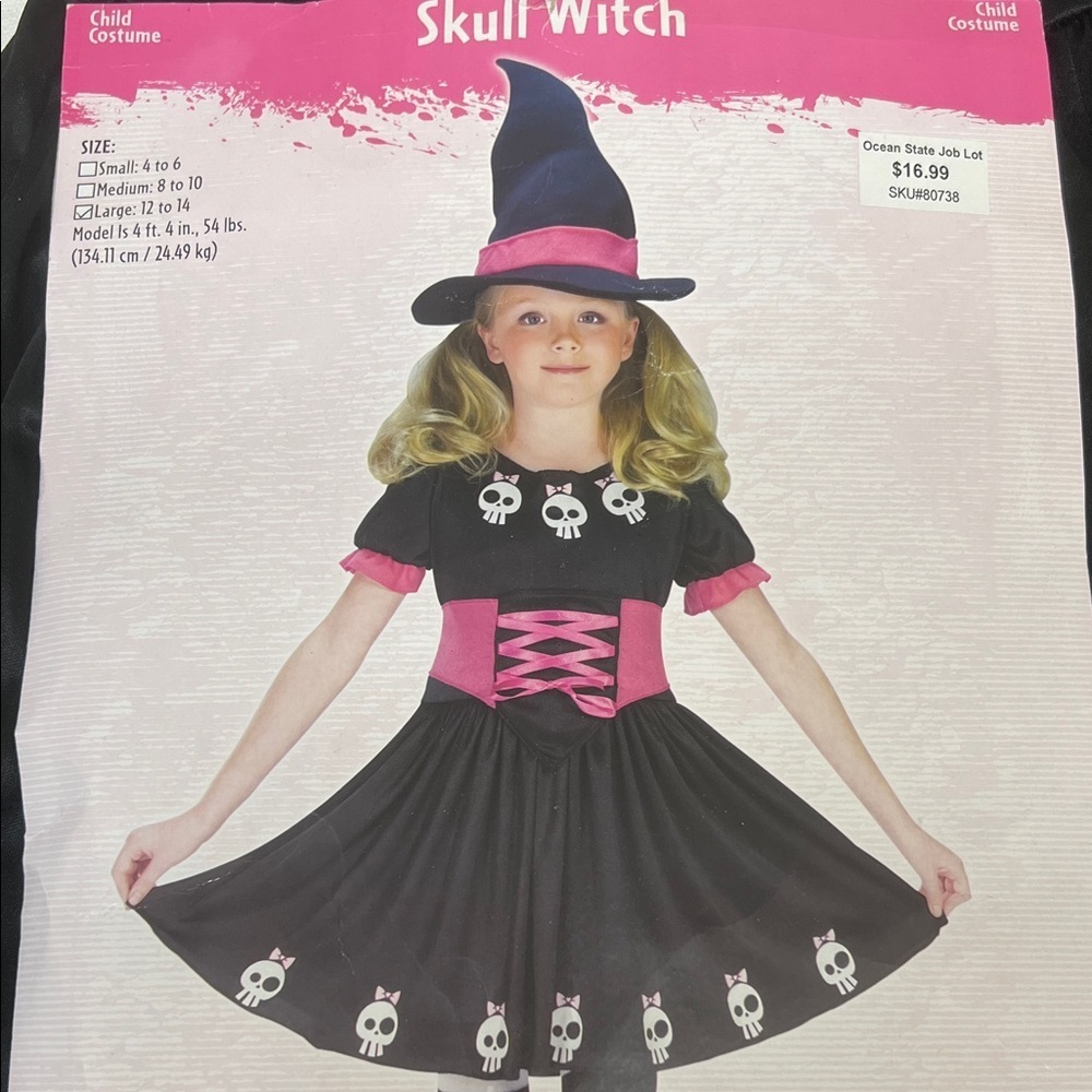 Skull Witch Kids Costume - Pink and Black